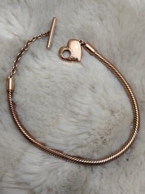 Pandora Rose Gold Snake Chain Bracelet with Heart Toggle